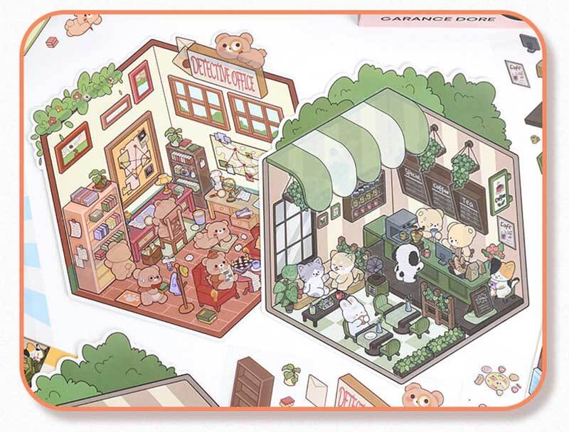 Furry Friends’ Town DIY 3D Scene Stickers 4 Cute Miniature Scenes