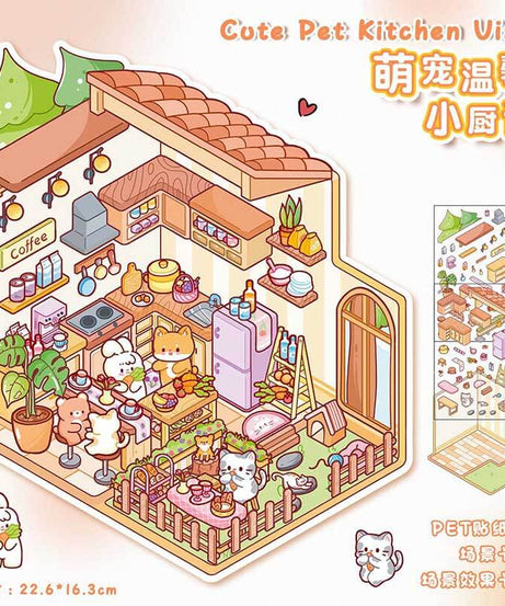 Furry Friends’ Town DIY 3D Scene Stickers 4 Cute Miniature Scenes