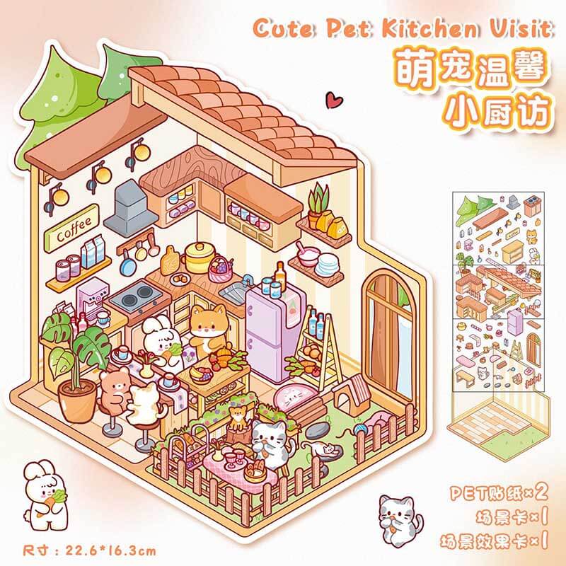Furry Friends’ Town DIY 3D Scene Stickers 4 Cute Miniature Scenes