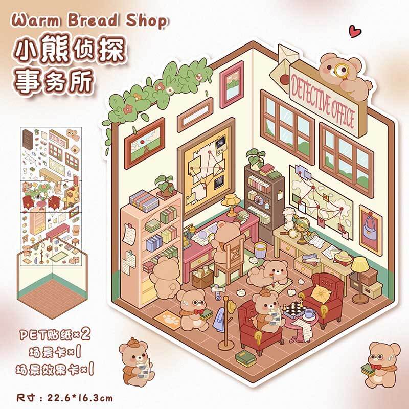 Furry Friends’ Town DIY 3D Scene Stickers 4 Cute Miniature Scenes