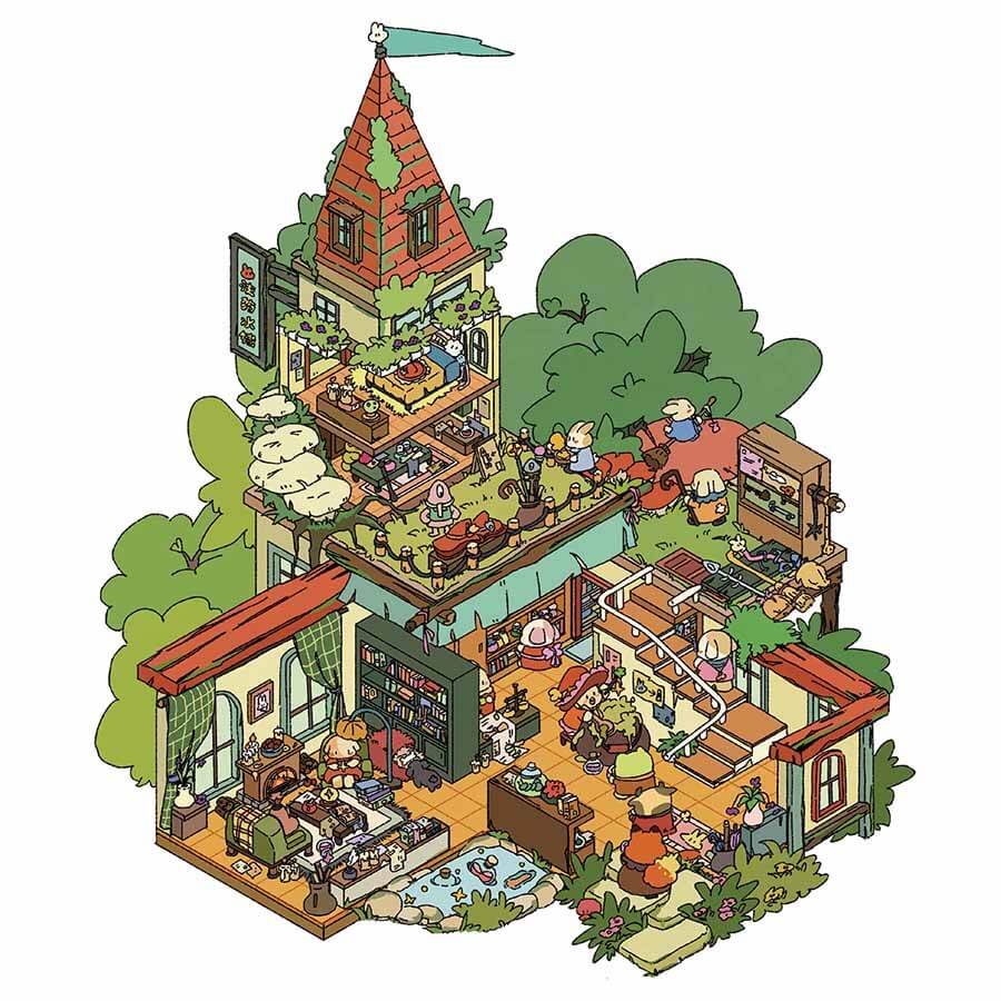 Magic Potion Shop DIY 3D Scene Stickers 4 Cute Miniature Scenes