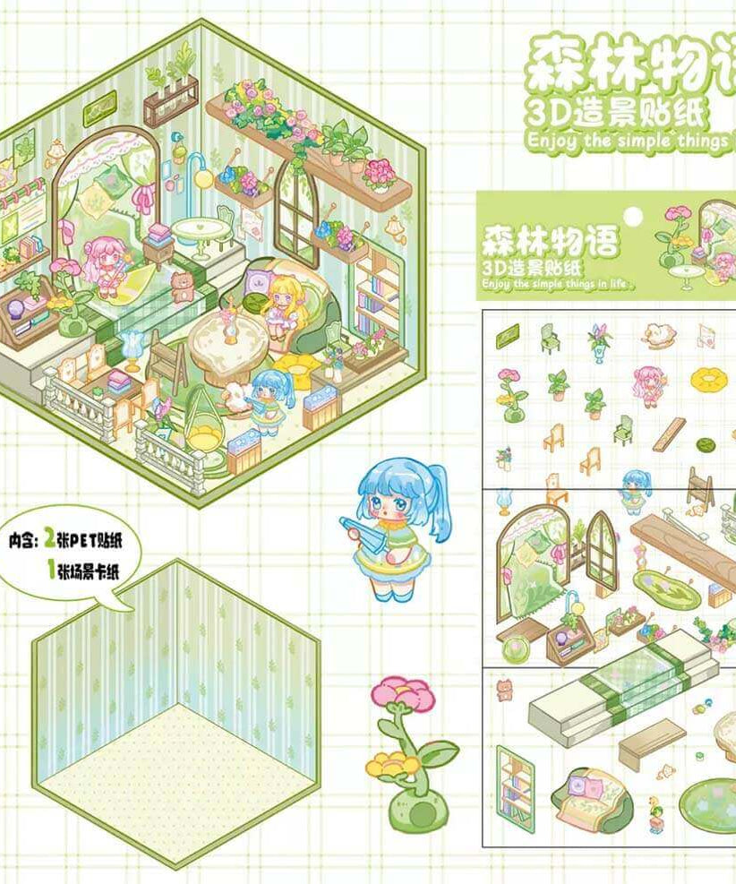 Sweetheart Home Collection DIY 3D Scene Stickers - 4 Cute Miniature Scenes