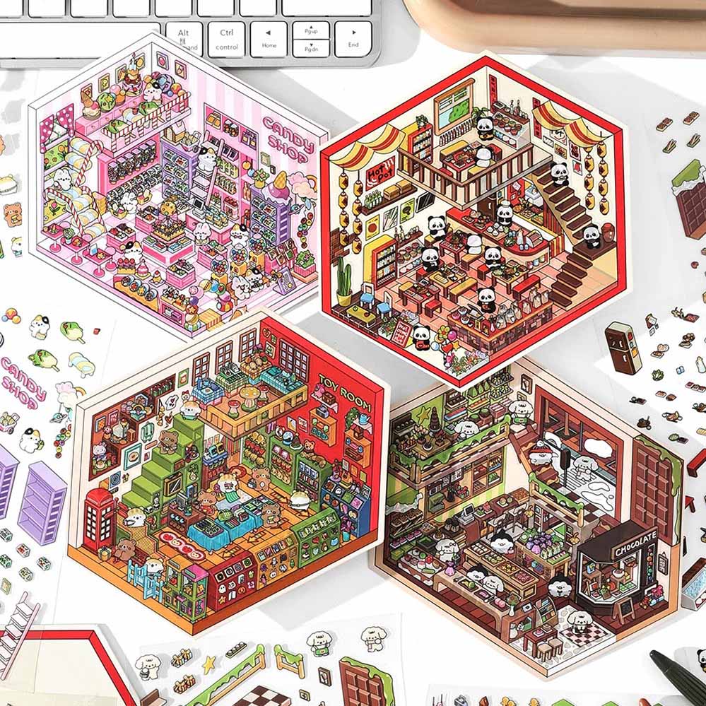 Chocolate Workshop DIY 3D Scene Stickers 4 Cute Miniature Scenes