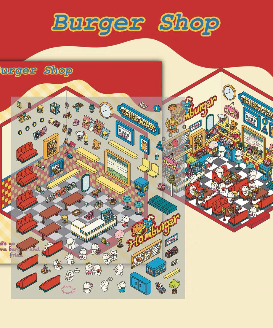 Sticker Scenes! Create DIY Bookstore|Izakaya|Sweet Cake|Burger Shop|Hotpot Restaurant