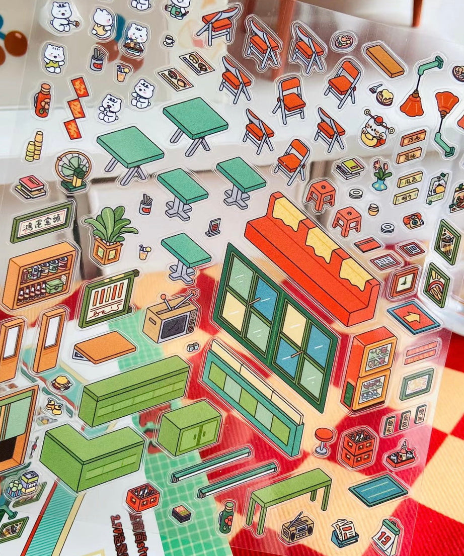 Sticker Scenes! Create DIY Bookstore|Izakaya|Sweet Cake|Burger Shop|Hotpot Restaurant
