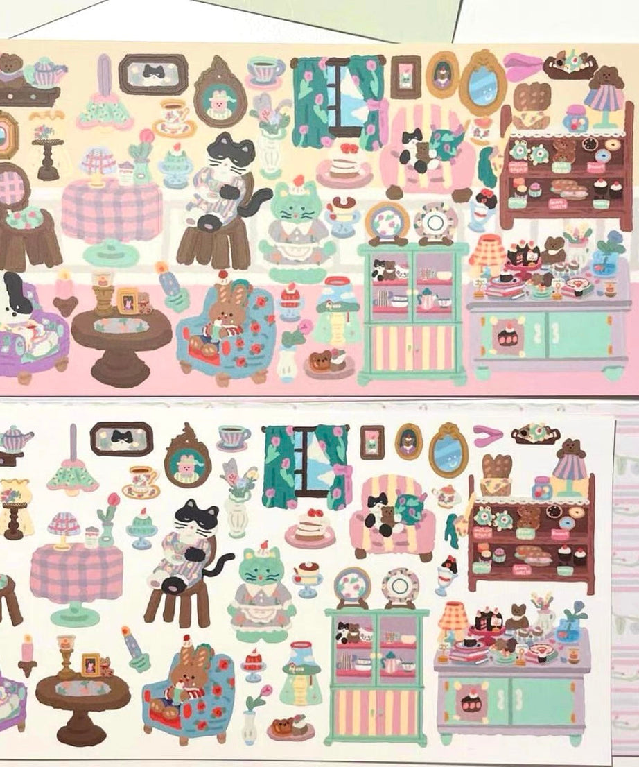 Stickers Scenes! DIY Vintage Cafe|Toy Store|Restaurant|Rabbit Kindergarten