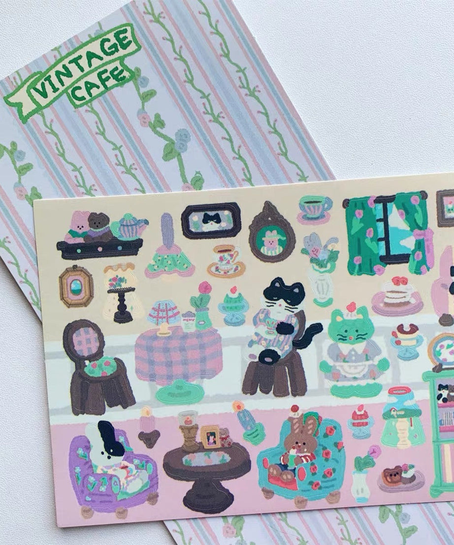 Stickers Scenes! DIY Vintage Cafe|Toy Store|Restaurant|Rabbit Kindergarten