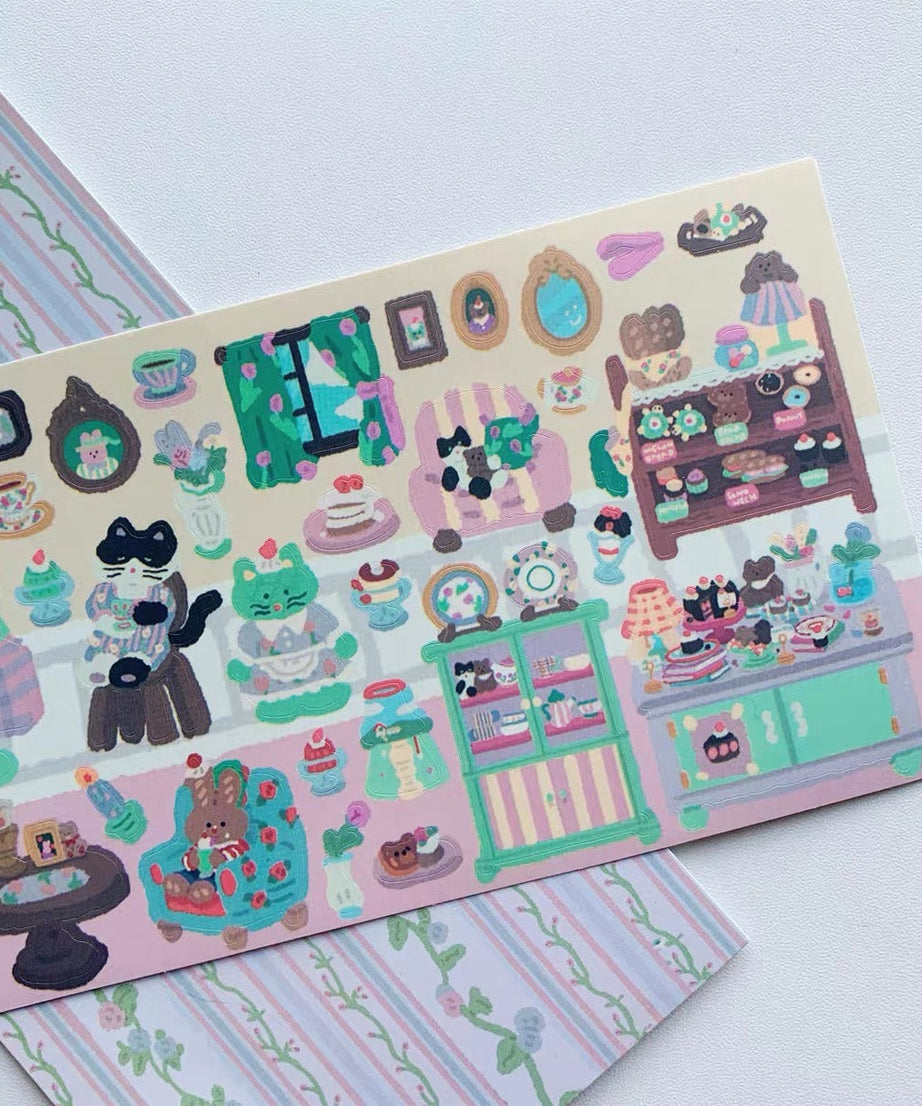 Stickers Scenes! DIY Vintage Cafe|Toy Store|Restaurant|Rabbit Kindergarten