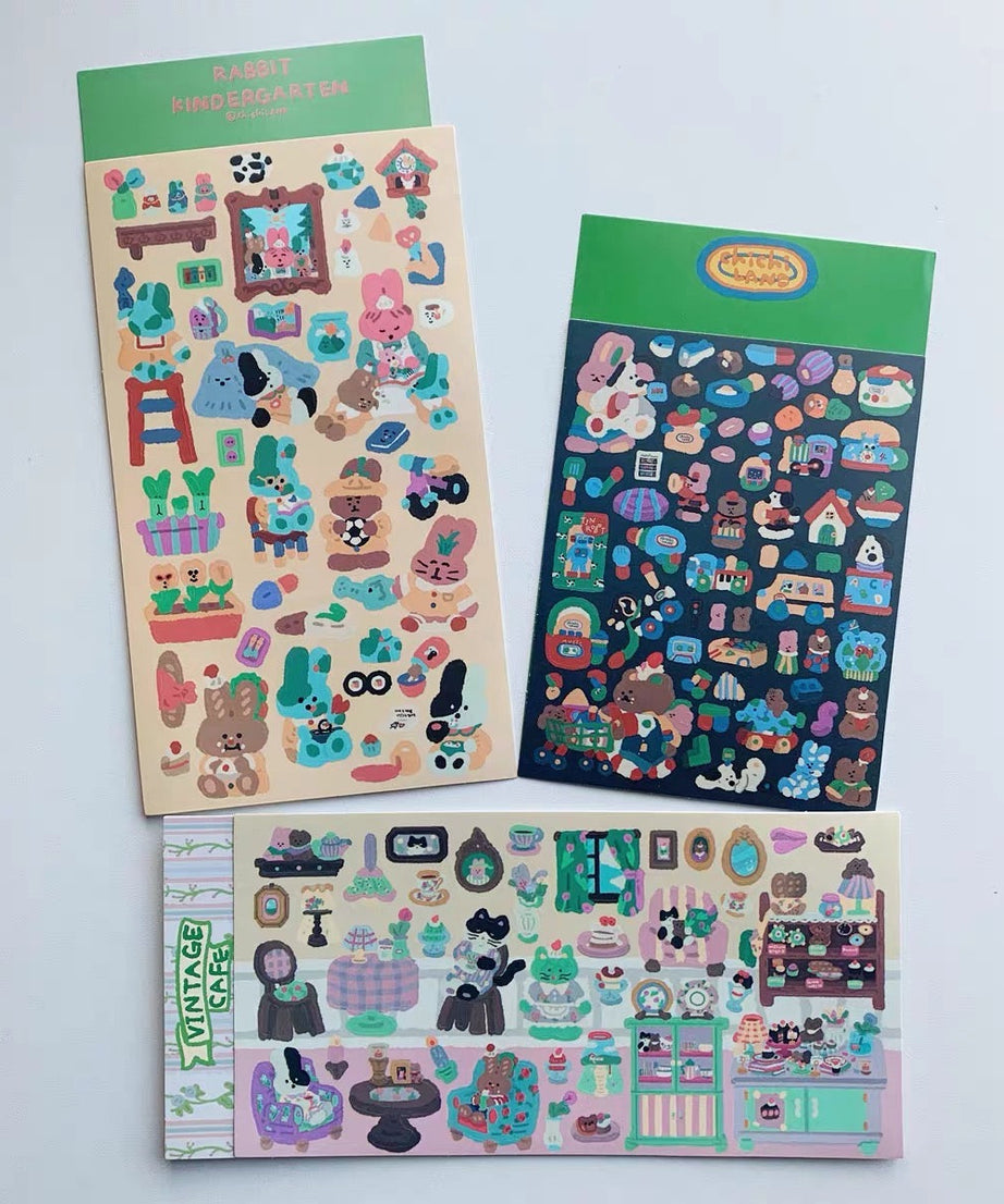 Stickers Scenes! DIY Vintage Cafe|Toy Store|Restaurant|Rabbit Kindergarten