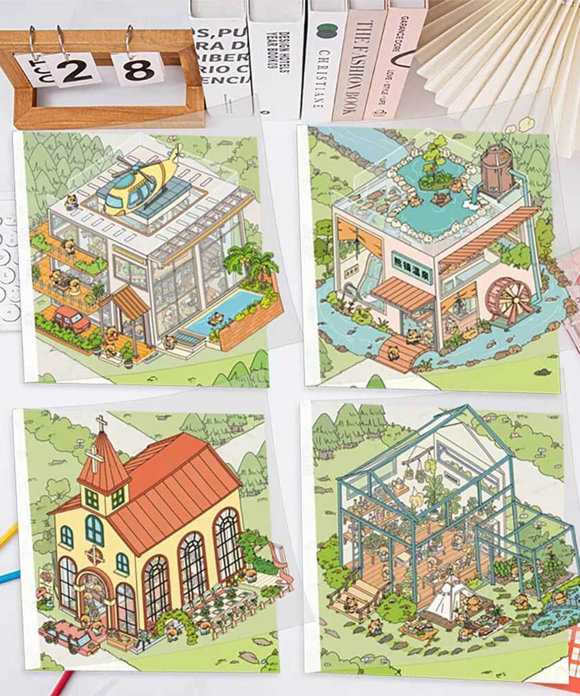 Floral Park DIY 3D Scene Stickers - 4 Cute Miniature Scenes