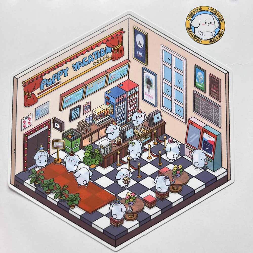 Cute Fat Puppy 1.0 Series Scene Stickers 4 Cute Miniature Scenes