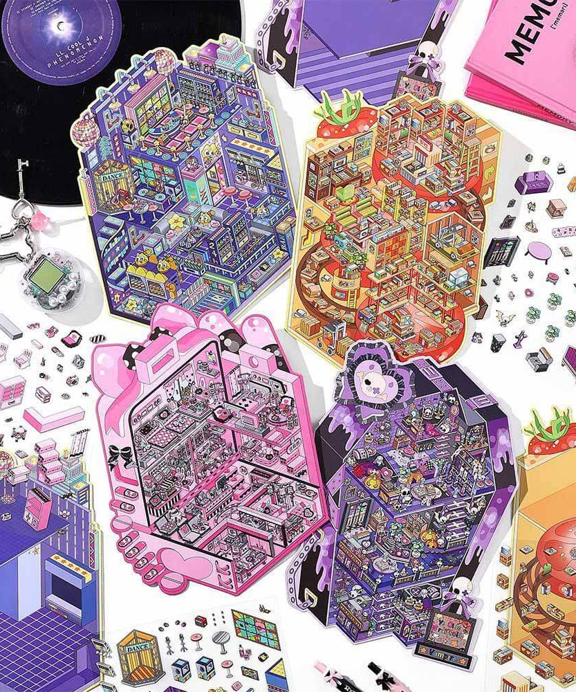 Kitsch City DIY 3D Scene Stickers 4 Cute Miniature Scenes