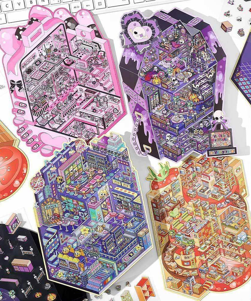 Kitsch City DIY 3D Scene Stickers 4 Cute Miniature Scenes