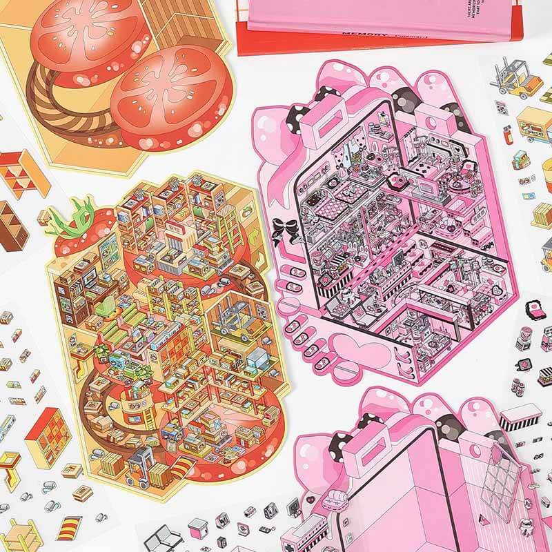 Kitsch City DIY 3D Scene Stickers 4 Cute Miniature Scenes