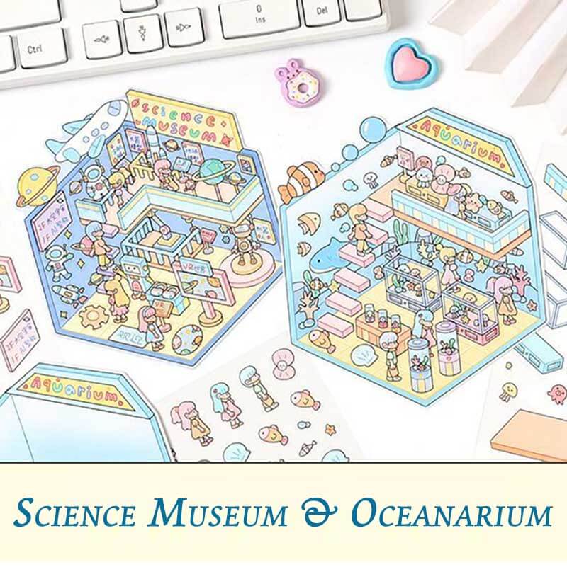 Lovely Life Town DIY 3D Scene Stickers 4 Cute Miniature Scenes
