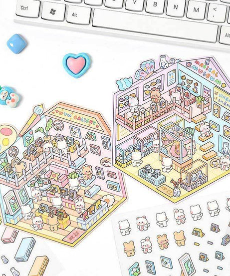 Lovely Life Town DIY 3D Scene Stickers 4 Cute Miniature Scenes