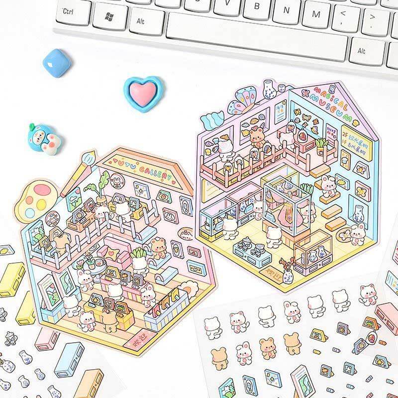 Lovely Life Town DIY 3D Scene Stickers 4 Cute Miniature Scenes