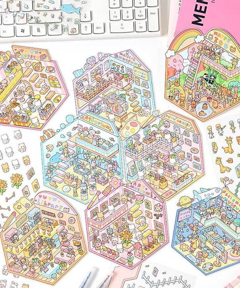 Lovely Life Town DIY 3D Scene Stickers 4 Cute Miniature Scenes