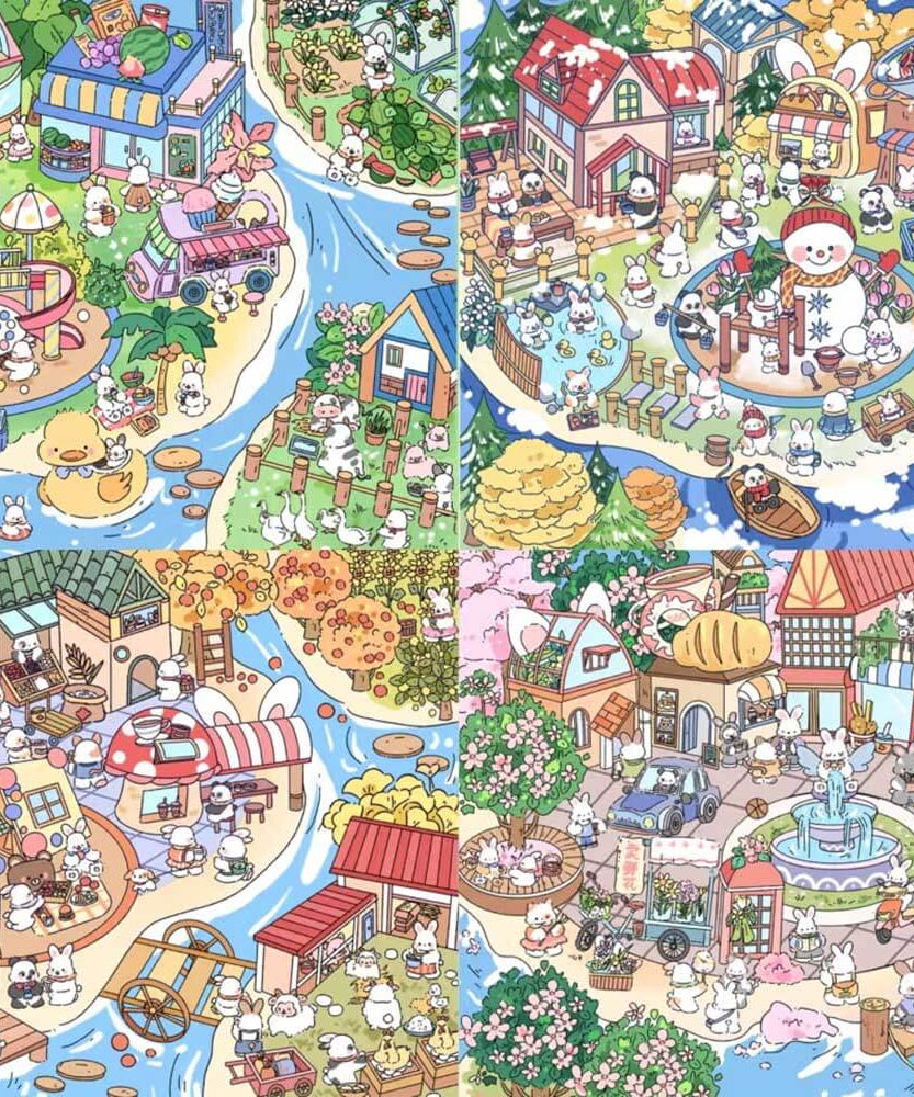Lovely Season DIY 3D Scene Stickers 4 Cute Miniature Scenes