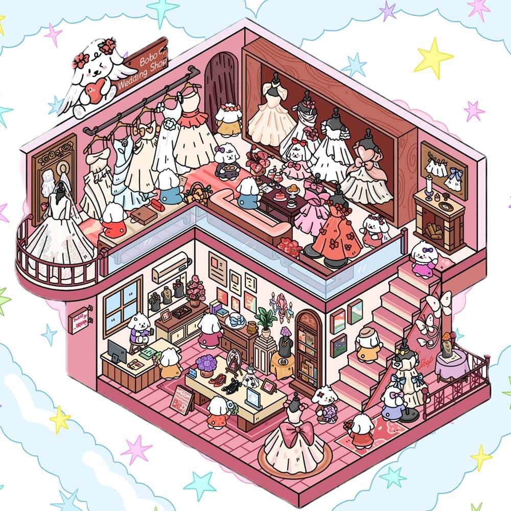 Lawn Wedding DIY 3D Scene Stickers - 4 Lovely Miniature Scenes