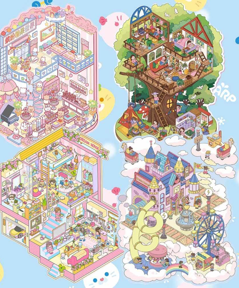 Magic Base DIY 3D Scene Stickers Lovely Miniature Scenes