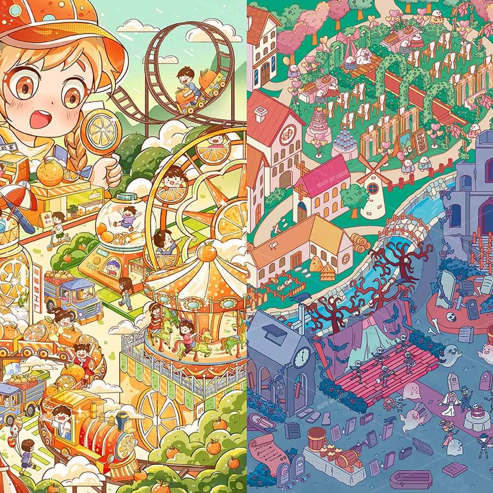 Mandarin Dreams DIY 3D Scene Stickers 2 Cute Miniature Scenes