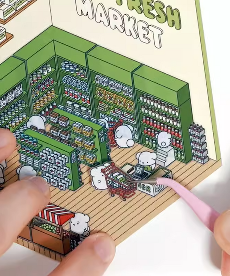 DIY 3D Sticker Scene,Make Your Own Baking Shop|Fresh Market|Bookstore|Laundry