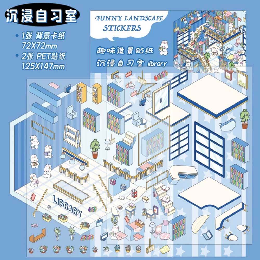 Mini World DIY 3D Scene Stickers - 4 Cute Miniature Scenes