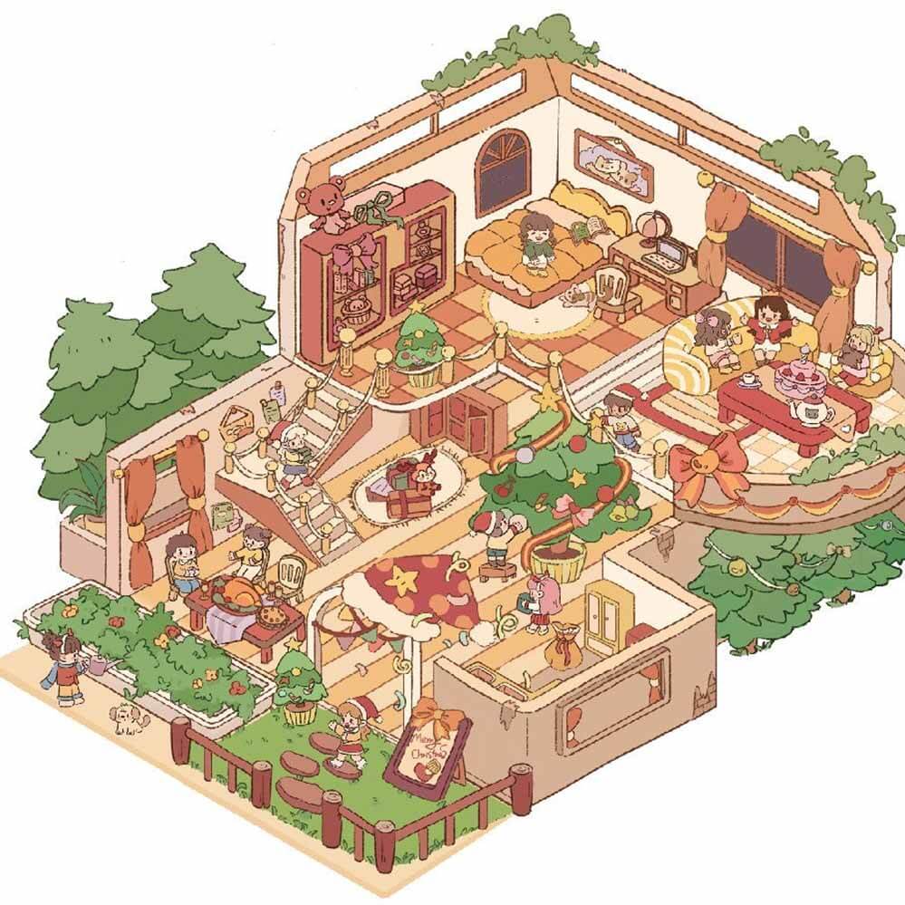 Grand Villa DIY 3D Scene Stickers - 4 Lovely Miniature Scenes