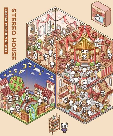 Panda House DIY 3D Scene Stickers - 4 Cute Miniature Scenes