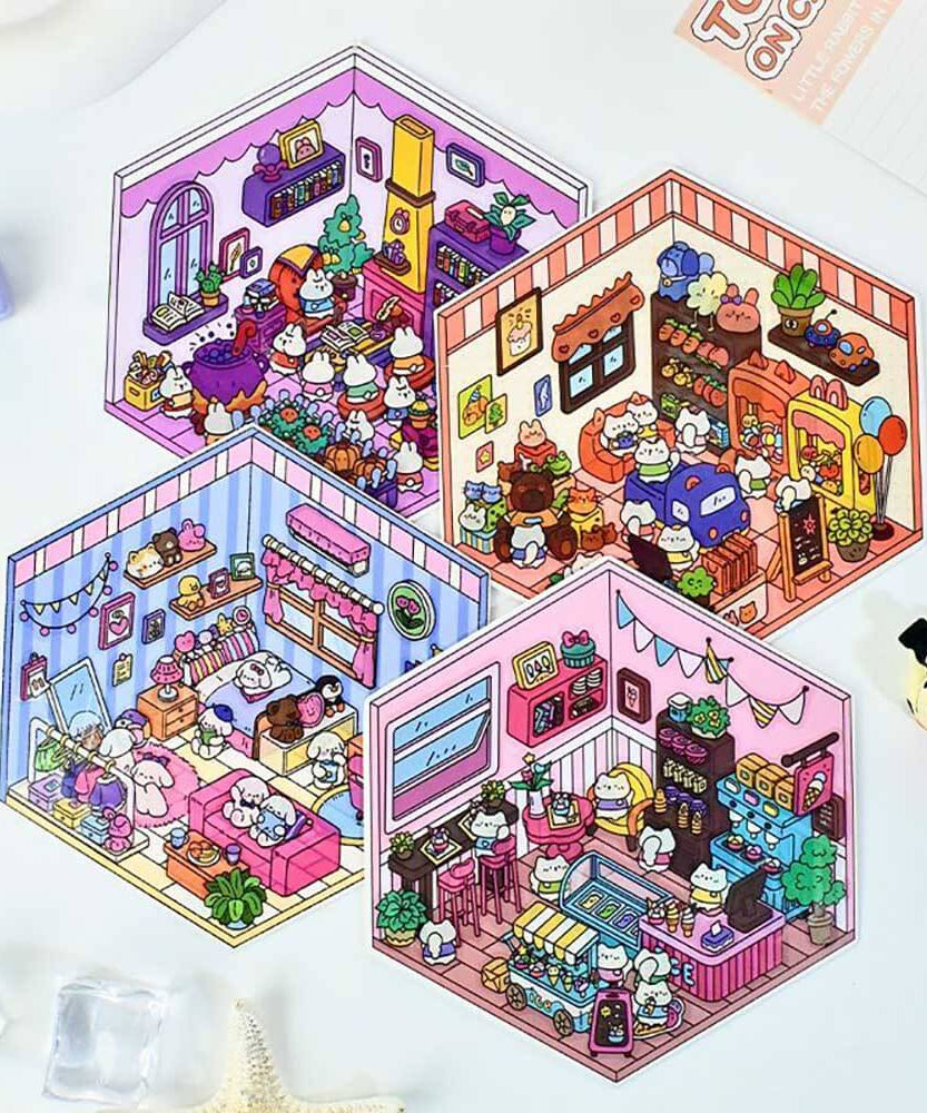 Roomful of  Wonder DIY 3D Sticker Collection 4 Cute Miniature Scenes