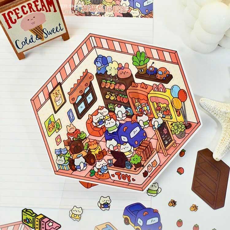 Roomful of  Wonder DIY 3D Sticker Collection 4 Cute Miniature Scenes