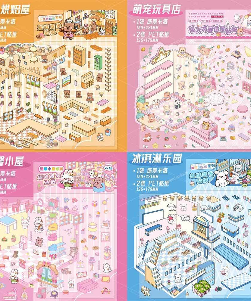 Tiny Joys Market DIY 3D Scene Stickers 4 Cute Miniature Scenes