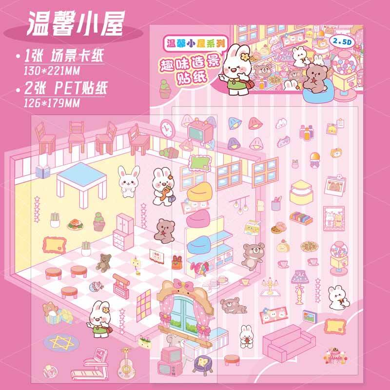 Tiny Joys Market DIY 3D Scene Stickers 4 Cute Miniature Scenes