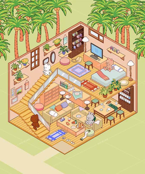 Seaside Shopping Street 3D Scene Stickers 4 Cute Miniature Scenes