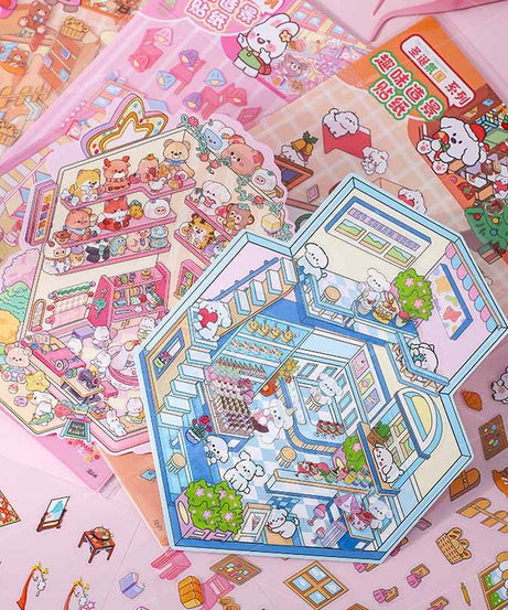 Tiny Joys Market DIY 3D Scene Stickers 4 Cute Miniature Scenes