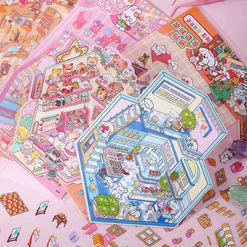 Tiny Joys Market DIY 3D Scene Stickers 4 Cute Miniature Scenes