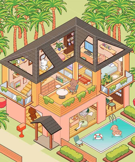 Seaside Shopping Street 3D Scene Stickers 4 Cute Miniature Scenes