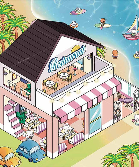 Seaside Shopping Street 3D Scene Stickers 4 Cute Miniature Scenes
