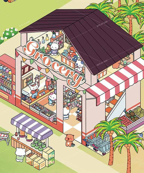 Seaside Shopping Street 3D Scene Stickers 4 Cute Miniature Scenes