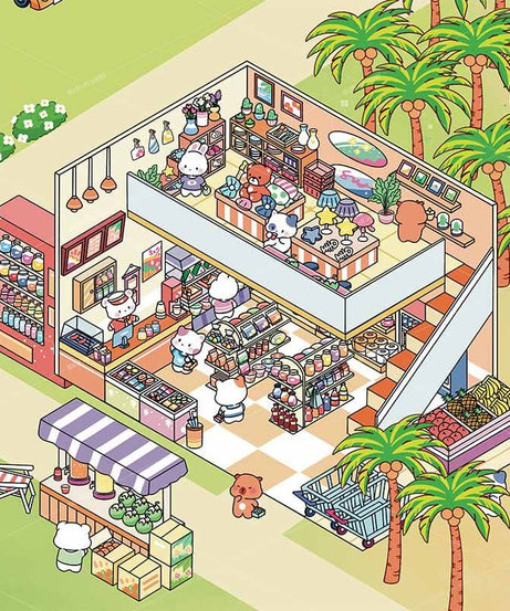 Seaside Shopping Street 3D Scene Stickers 4 Cute Miniature Scenes