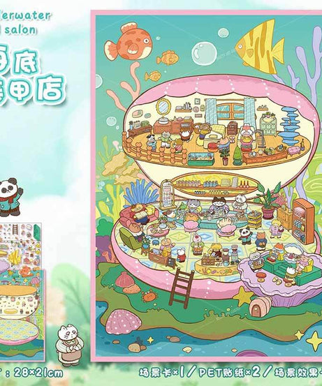 Shopping Tea Party DIY 3D Scene Stickers 2 Cute Miniature Scenes