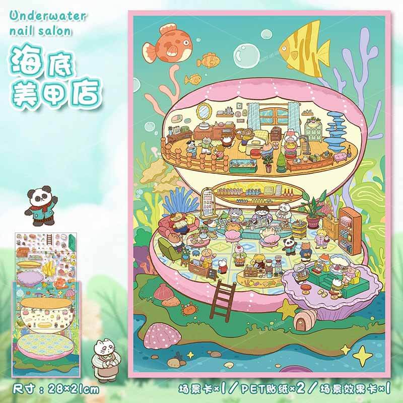Shopping Tea Party DIY 3D Scene Stickers 2 Cute Miniature Scenes