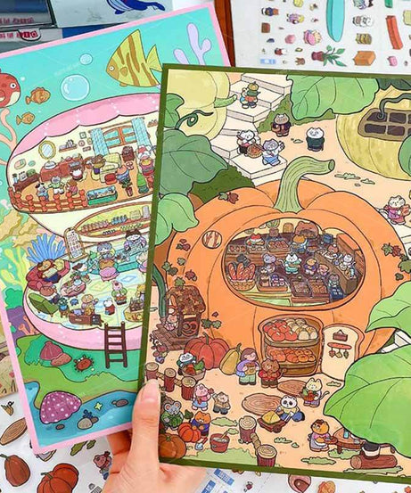 Shopping Tea Party DIY 3D Scene Stickers 2 Cute Miniature Scenes