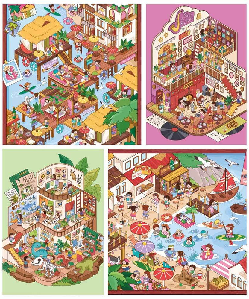 Summer Getaway DIY 3D Scene Stickers 4 Cute Miniature Scenes