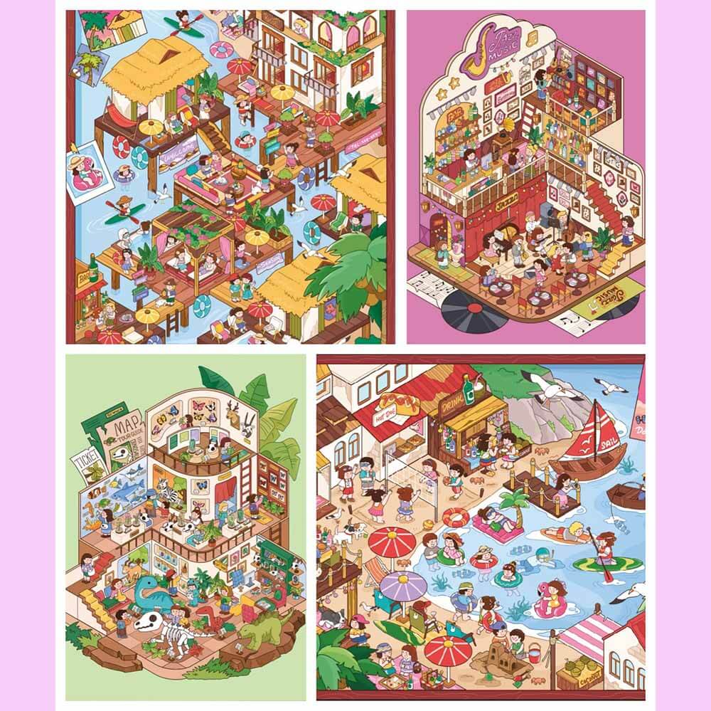 Summer Getaway DIY 3D Scene Stickers 4 Cute Miniature Scenes
