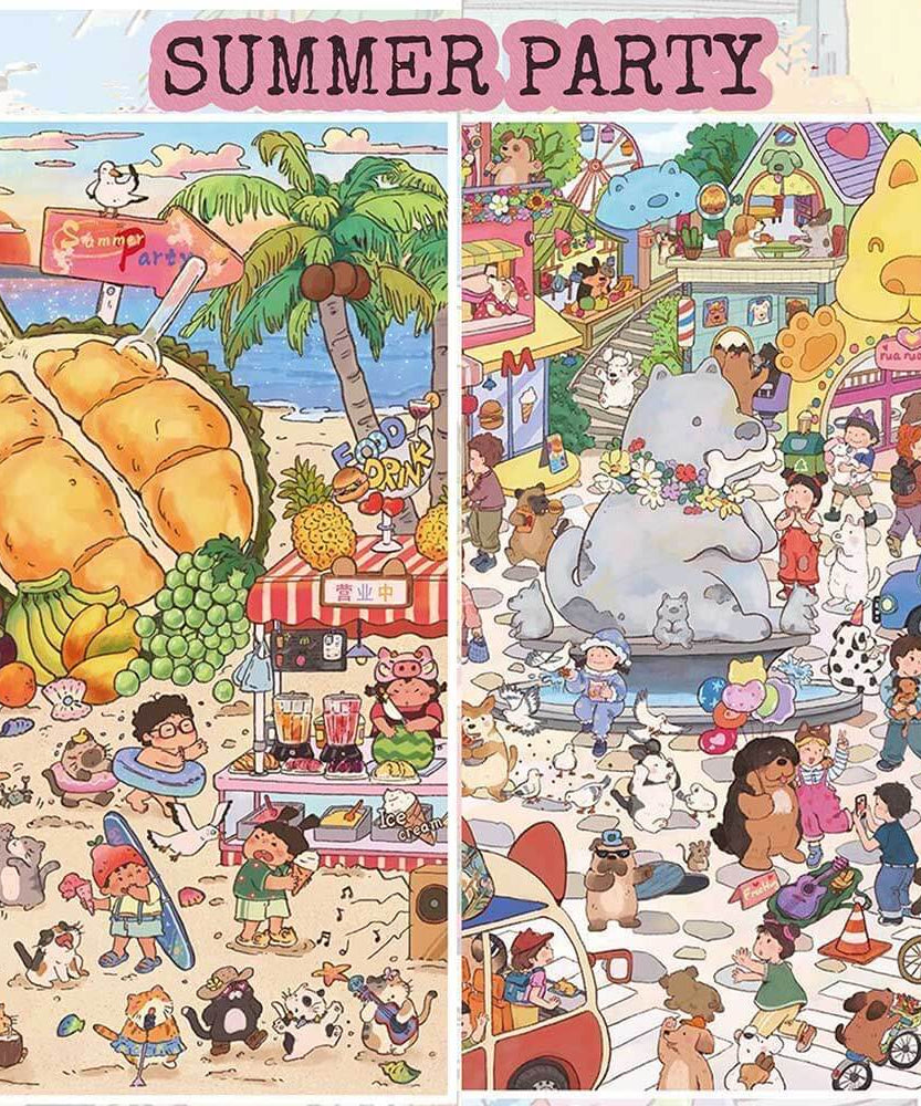 Summer Party DIY 3D Scene Stickers 2 Cute Miniature Scenes