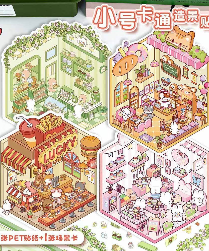 Sweet Critter Café DIY 3D Scene Stickers 4 Cute Miniature Scenes