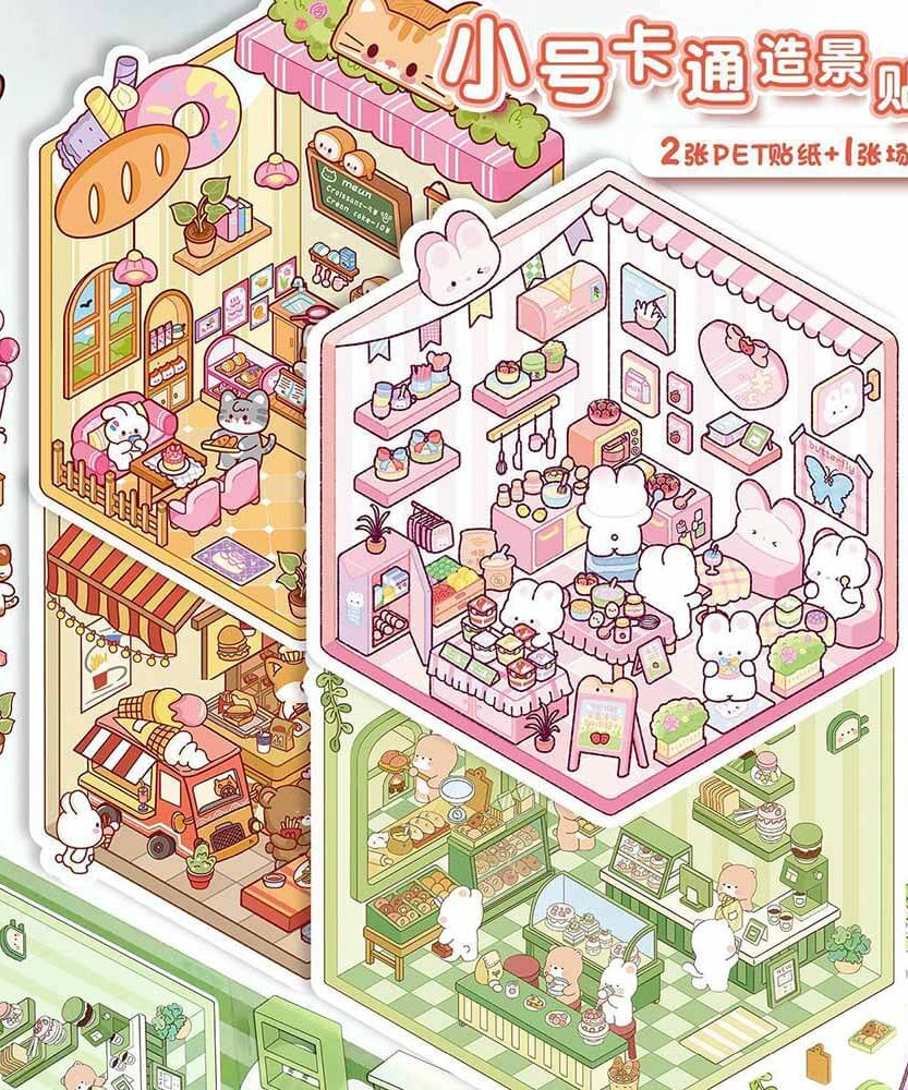 Sweet Critter Café DIY 3D Scene Stickers 4 Cute Miniature Scenes