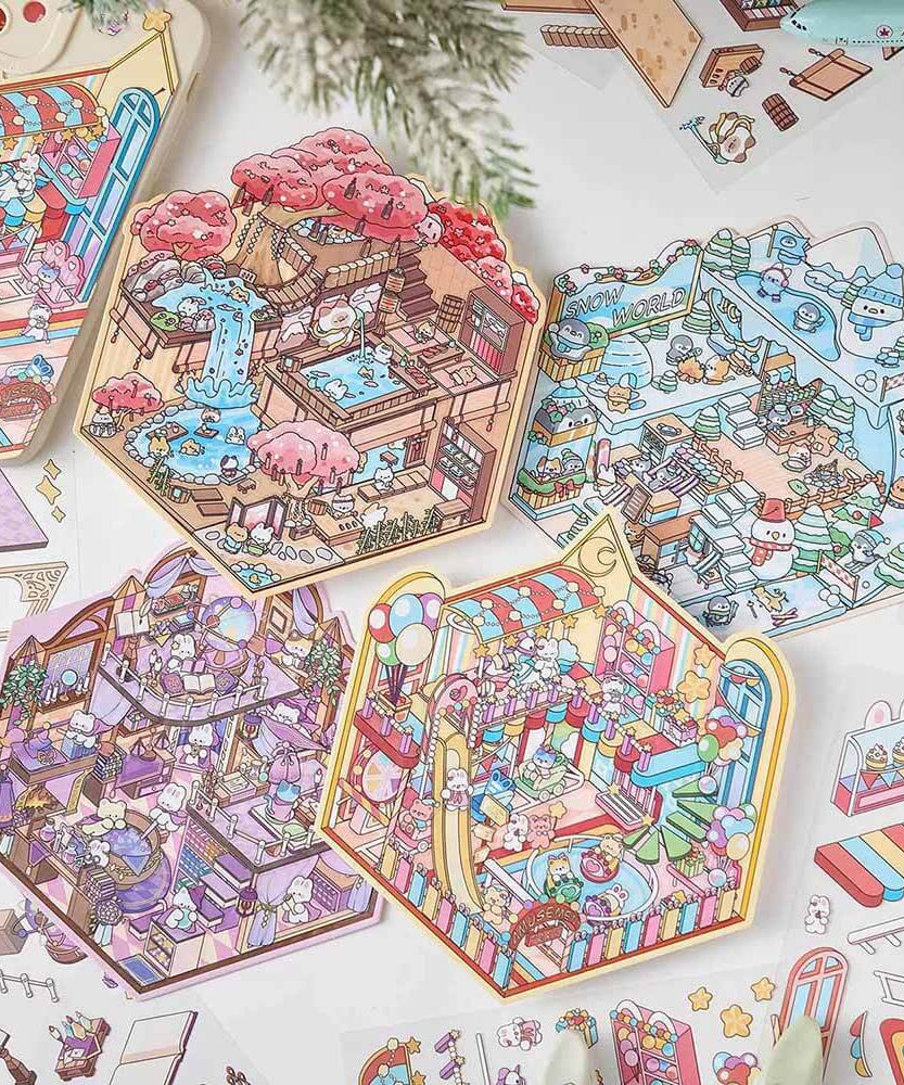 Magic Party Collection Scene Stickers - 4 Cute Miniature Scenes